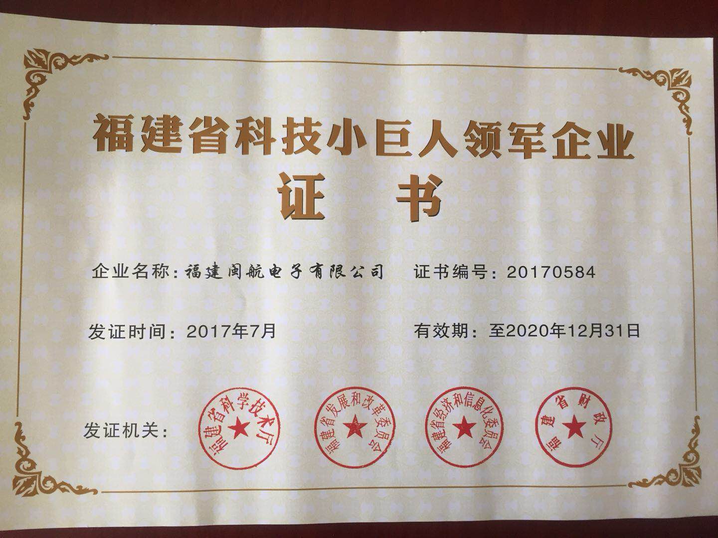 Fujian Province Little Giant leader certificate 2017-2020